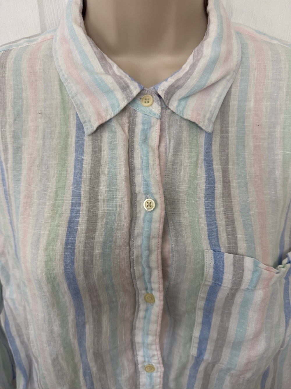 GAP 100% Linen Pastel Stripe Boyfriend Fit Button Front Shirt Medium - Picture 5 of 13